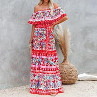 Dogovori dana, BidoBibo Womens Summer Boho Maxi haljine casual cvjetni print visoki struk dugačke haljine na plaži