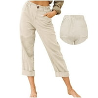 Teretne hlače za žene, radne Ležerne lanene hlače s elastičnim strukom na leđima i džepom