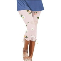 Ženske tanke rastezljive uske hlače s cvjetnim printom, Modni Kapri koji se brzo suše do koljena, elastične tajice