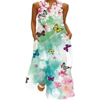 Niuer Women Havajski tenk haljina bez rukava casual maxi haljine leptir print plaža linija vintage sunčanica