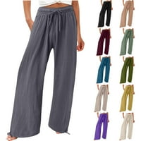 Ženske široke hlače u donjem rublju, ljetne dnevne hlače s vezicama visokog struka, Ležerne Palazzo hlače s elastičnim