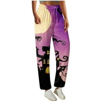 Ženske modne široke Ležerne hlače s printom za Noć vještica s rastezljivim bočnim džepom na vezici