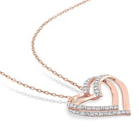 Privjesak Od srca od srebra od srebra s ružičastim rodijem i dijamantom u obliku karata u lancu