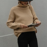 Ženski modni pulover s dugim rukavima, široki jednobojni džemper s dugim rukavima širokog kroja, slatke kaki majice