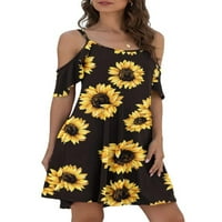 Grianlook Žene Slip haljina Mini haljine s kratkim rukavima cvjetni print ljetni plaža Sundress Odmor seksi stil