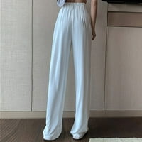 Ženske hlače za čišćenje prodaje ženske čvrste džepove s visokim strukom široke noge Ravne vrećaste hlače Bijela
