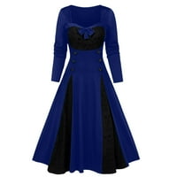 Ženska haljina za Noć vještica Plus veličine s umetkom od čipke lubanje imitacija gumba haljina s mašnom plava