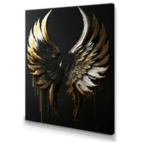 Designart Black Silver i Gold Angel Wings II platno zidna umjetnost