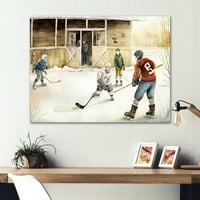 DesignArt djeca koja igraju hokej na ledenom klizalištu II platno zidna umjetnost