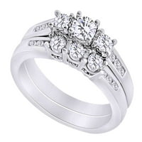 Okrugli oblik bijeli prirodni dijamantni mladenkini prsten postavljen u 10k bijelog zlatnog prstena veličine-5,5