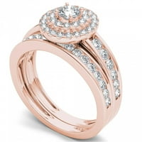 1CT TDW Diamond 10K Rose Gold Halo Bridal Set
