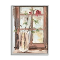 Stupell Industries meke crvene cvjetove prozor prozorska vaza Cvjetna vaza siva uokvirena zidna umjetnost, 14,