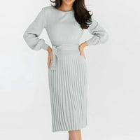 Ženske elegantne čvrste boje Slim Fit v Neck pleteni džemper haljina Yutnsbel
