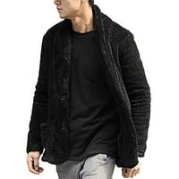 Crna Muška jesen / zima jednobojna reverzibilna Plišana kardigan jakna s džepom na kopčanje