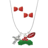 Divan nakit u A-listi s prozirnom kristalnom ogrlicom s šarmom Božićni poljubac i naušnicama