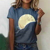 ženski vrhovi za Uskrsni dan, Ležerne ljetne široke majice s uzorkom mjesečevog zeca s okruglim vratom kratkih