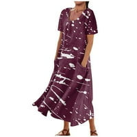 Ženska ljetna ležerna haljina s kratkim rukavima s kratkim rukavima s gradijentnim prugama s džepovima duge haljine