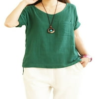 Ženska majica s kratkim rukavima u boji, Jednobojni ljetni vrhovi, majica s okruglim vratom, ženska Vintage bluza