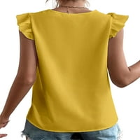 Glookwis Women v Neck majica Bohemain Tee casual boho tunika bluza Čvrsta boja čipke čipke šifona vrhovi ljetne