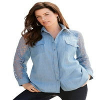 Ženska traper košulja Plus-size Mid 's Mid' s čipkastim rukavima Plus size