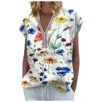 Majice za Žene, Ležerne bluze s kratkim rukavima i dekolteom u obliku slova u, ljetne široke majice od pamuka