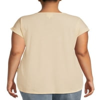Ženska majica s dvostrukim rubom u prevelikoj veličini s grafičkim uzorkom u donjem dijelu